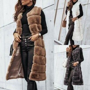 sns חורף Womens Winter Warm Faux Fur Jacket Coat Sleeveless Vest Waistcoat Gilet Outwear